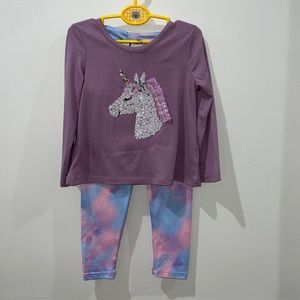 Baby girl two piece matching outfit tie dye sequin unicorn top and bottom